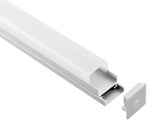 Perfil de aluminio LED montado en superficie con forma rectangular de cubierta acrílica